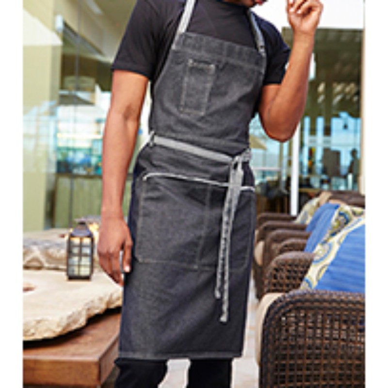 Gray Denim Apron with Two Front Pocket one Pen Pocket with Draw String Style 215
